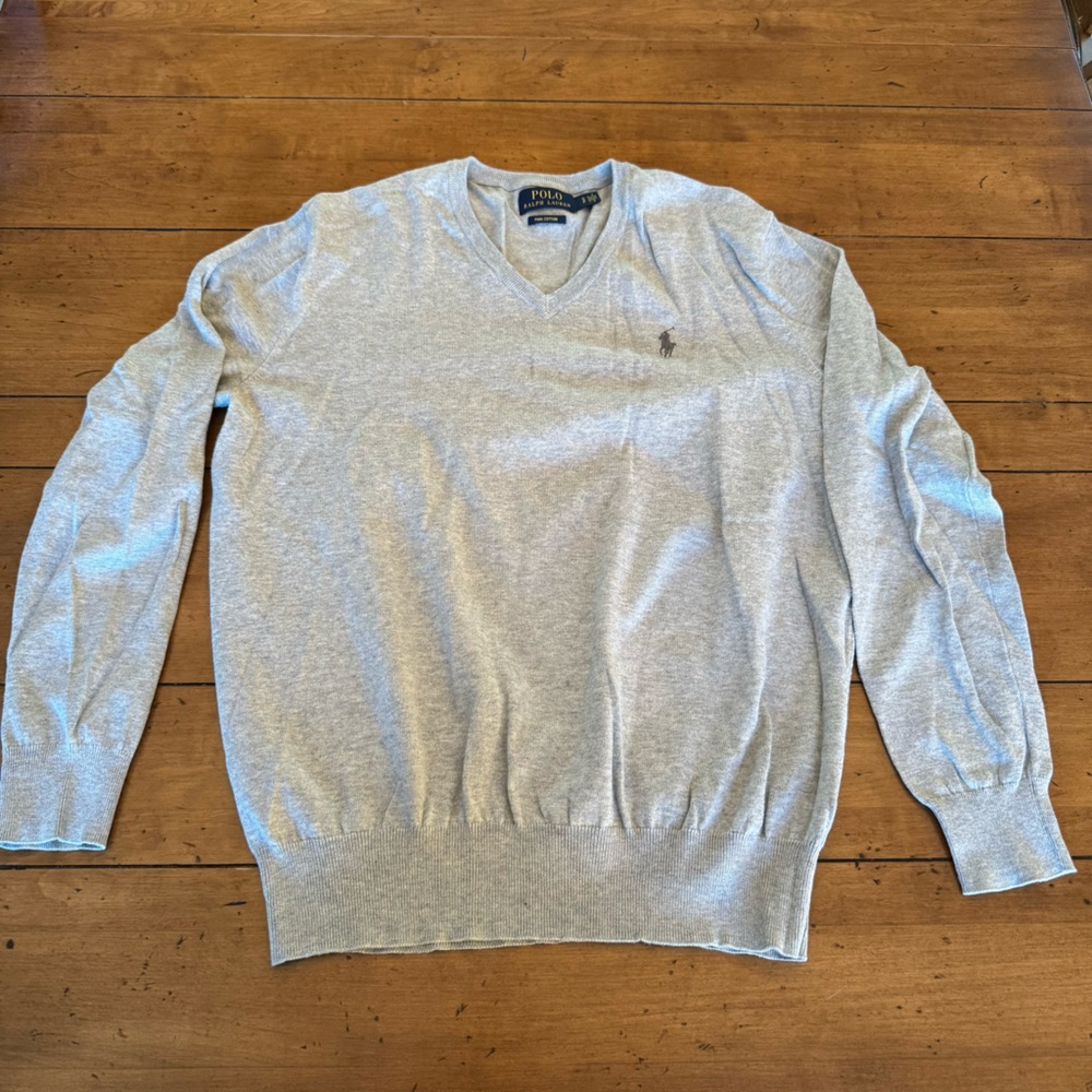 Polo Ralph Lauren Men's V-Neck Pima Cotton Grey Sweater Size Small
